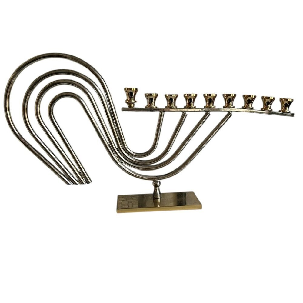ZAVUROV HANUKKAH CHANUKAH MENORAH Gold & Silver Plated Art Deco Vintage